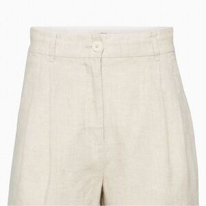 Wilfred Chariot Linen Tan High Waist Pleated Shorts 3”